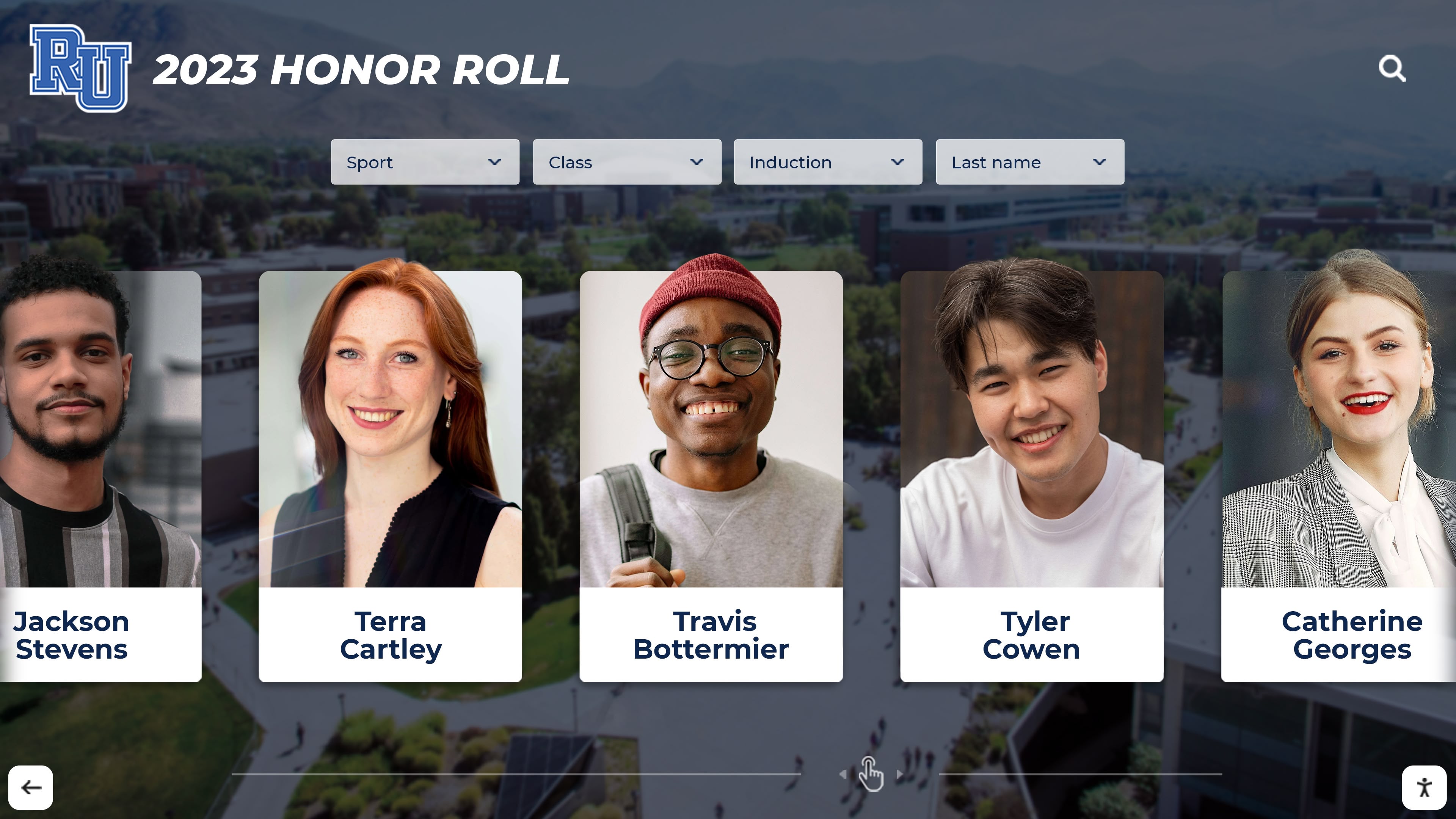 Digital cards showcasing alumni profiles and achievements Alumni achievement display